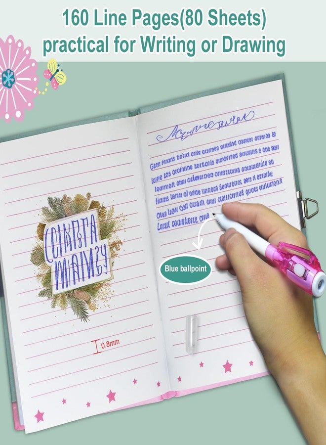 GINMLYDA Pop Girls Diary with Lock and Invisible Ink Double-end Pen, 7.5x5.4 Inch 160 Lined Page Fidget Butterfly Girl Journal for Kids Secret Notebook Pen Set Birthday Gifts for Girls 5 6 7 8 9 10 Years Old - Image 4